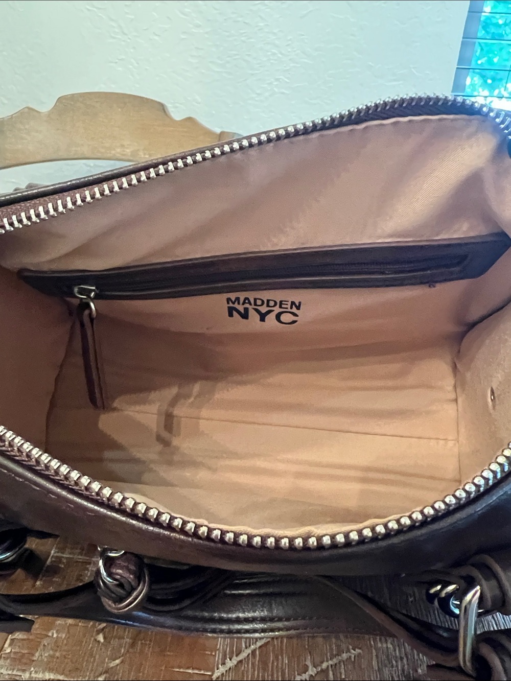 Made in NYC Distressed Brown Crossbody Satchel - Picture 6 of 10
